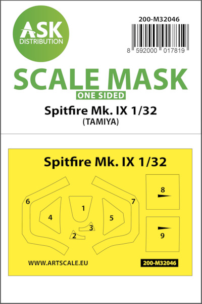 Masking Set Supermarine Spitfire MKIX Canopy and wheels (Tamiya) One Sided 200-M32046