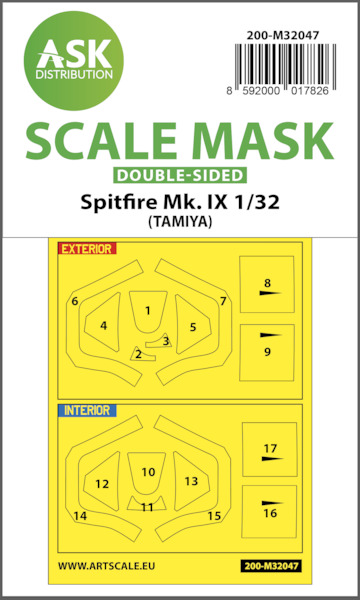 Masking Set Supermarine Spitfire MKIX Canopy and wheels (Tamiya) Double Sided  200-M32047