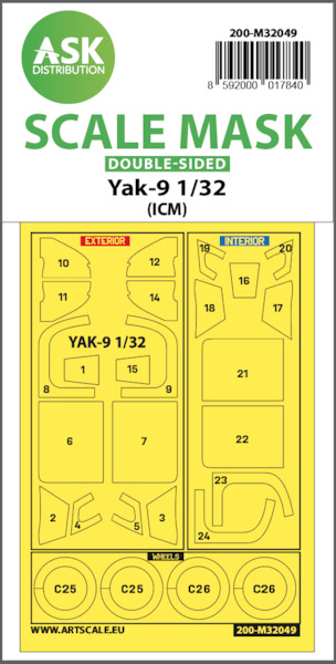 Masking Set Yakovlev Yak9 Canopy and wheels (ICM) Double Sided 200-M32049