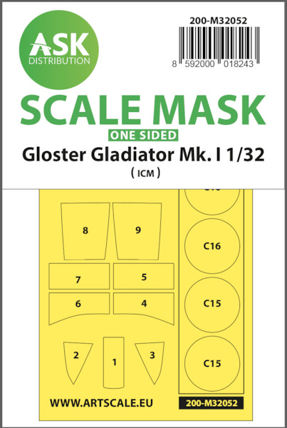 Masking Set Gloster Gladiator MKI Canopy and wheels (ICM) One Sided  200-M32052