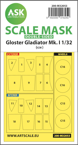 Masking Set Gloster Gladiator MKI Canopy and wheels (ICM) Double Sided  200-M32053