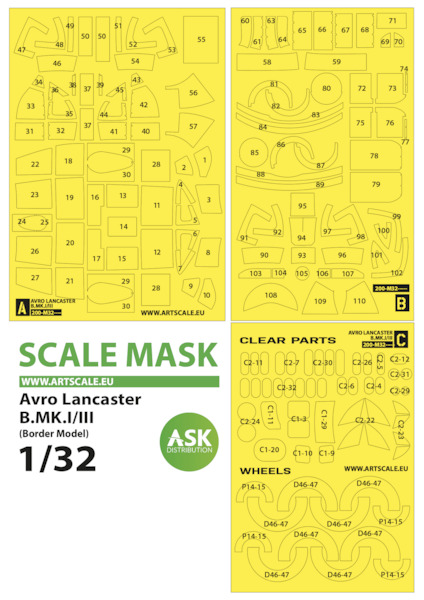 Masking set Avro Lancaster Canopy and wheels (Border models) Double Sided  200-M32054