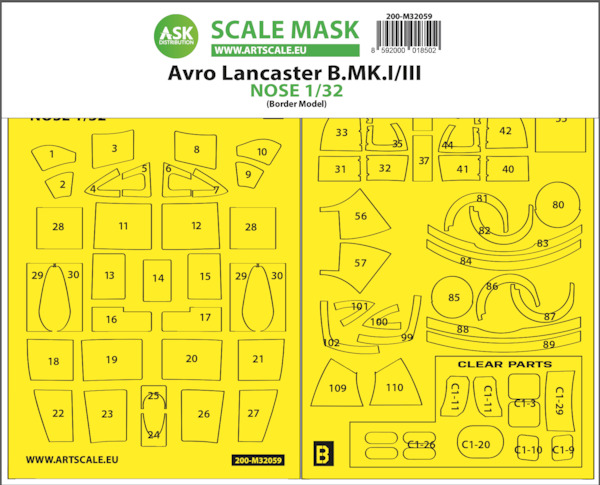 Masking Set Avro Lancaster B. MKI/III nose (Border Model) One Sided  200-M32059