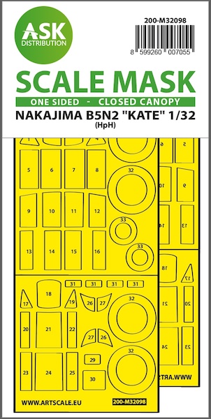 Masking Set Nakajima B5N2 "Kate"  One Sided - Closed canopy (Infinity)  200-M32098