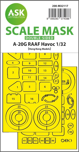 Masking Set Douglas A20G RAAF Havoc Canopy and wheels Double Sided (Hong Kong Models) 200-M32117