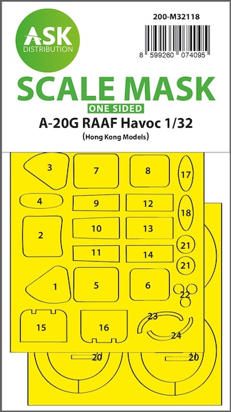 Masking Set Douglas A20G RAAF Havoc Canopy and wheels Single Sided (Hong Kong Models) 200-M32118