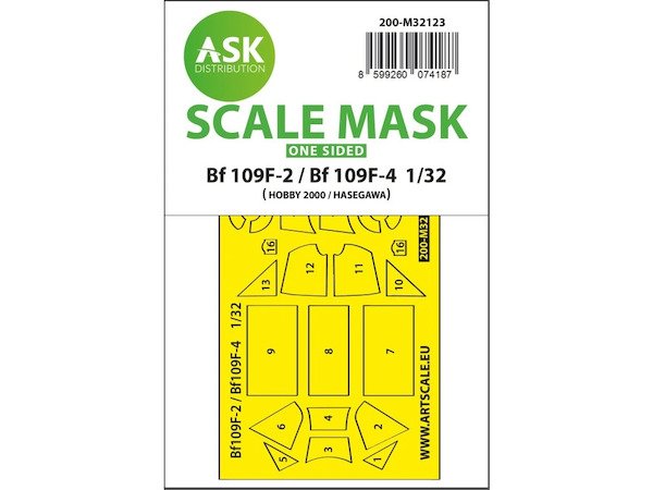 Masking Set Messerschmitt BF109F-4/F-4 Canopy and tailwheel (Hasegawa/Hobby 2000) One Sided  200-M32123