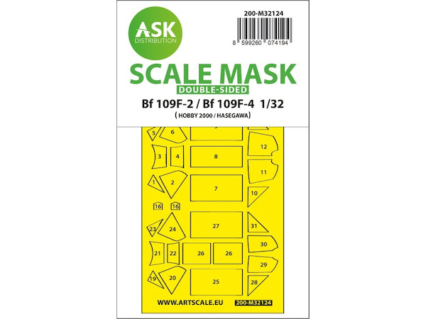 Masking Set Messerschmitt BF109F-4/F-4 Canopy and tailwheel (Hasegawa/Hobby 2000) Double Sided  200-M32124