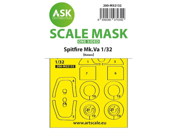 Masking Set Spitfire MkVa Canopy and wheels Single Sided (Kotare) 200-M32132