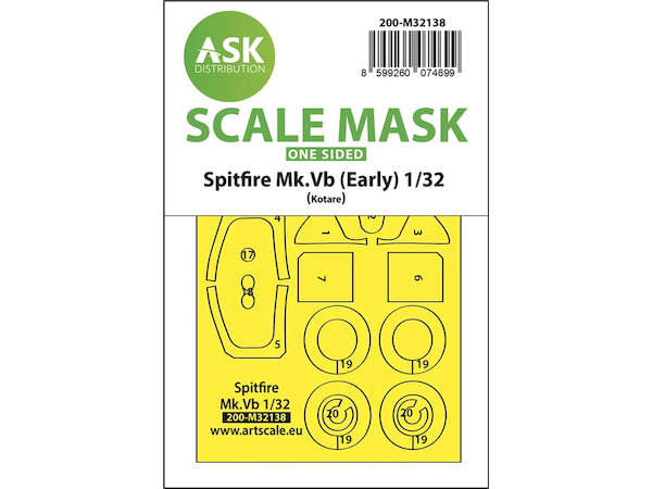 Masking Set Spitfire MkVb (Early) Canopy and wheels Single Sided (Kotare)  200-M32138