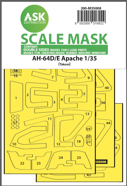 Masking Set AH64D/E Apache (Takom) Double sided with rubber inside windows 200-M35008