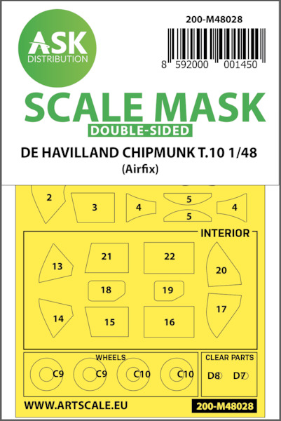 Masking Set De Havilland Chipmunk T10 (Airfix) Double sided 200-M48028