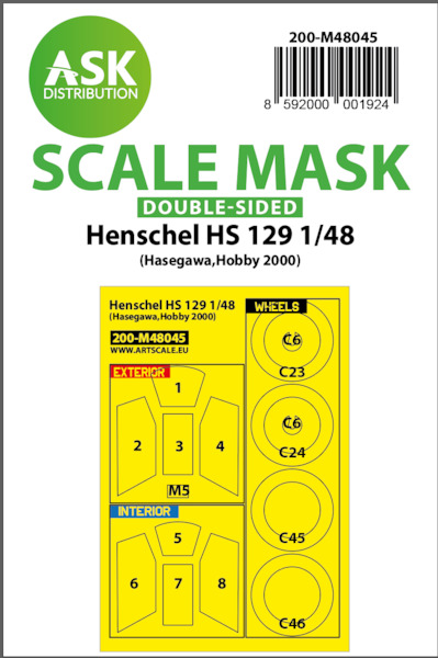 Masking Set Henschel Hs129 (Hasegawa/Hobby 2000) Double Sided 200-M48045