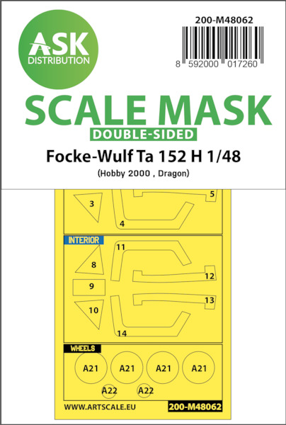 Masking Set Focke Wulf TA152H Canopy and wheels (Dragon, Italeri, Hobby 2000) Double Sided 200-M48062