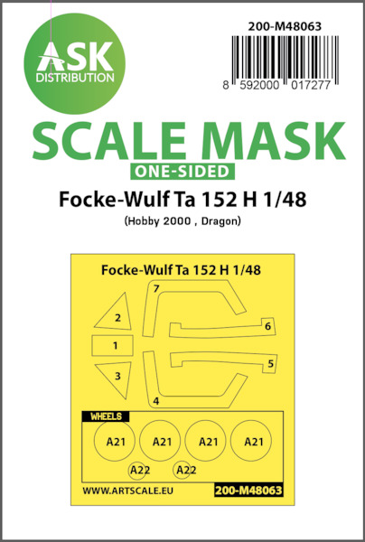 Masking Set Focke Wulf TA152H Canopy and wheels (Dragon, Italeri, Hobby 2000) One Sided 200-M48063