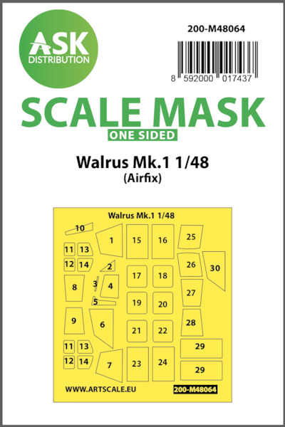 Masking Set Walrus MK1 Canopy and wheels (Airfix) One Sided 200-M48064