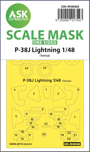 Masking Set Lockheed P38J Lightning Canopy  and wheels (Tamiya) One Sided  200-M48068