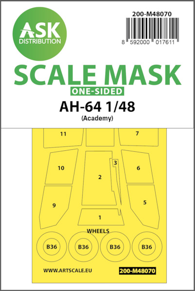 Masking Set AH64 Apache Canopy  and wheels (Academy) One Sided  200-M48070
