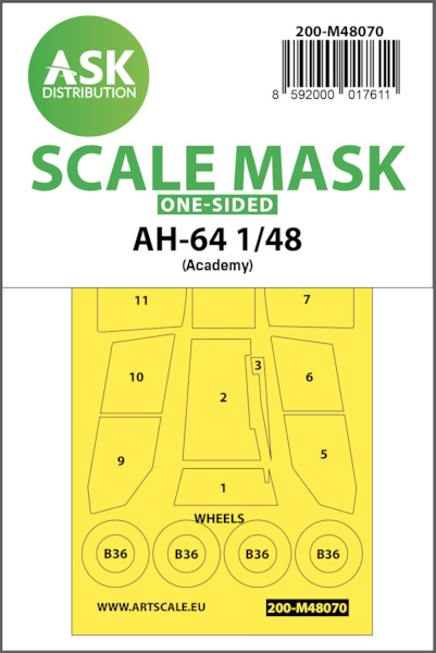 Masking Set AH64 Apache Canopy and wheels (Academy) One Sided 200-M48070