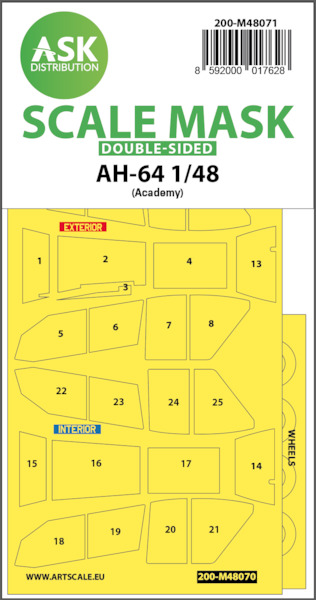 Masking Set AH64 Apache Canopy  and wheels (Academy) Double Sided  200-M48071