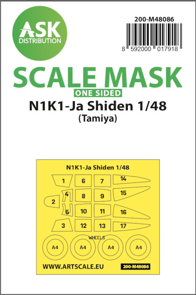 Masking set Kawanishi N1K1-Ja Shiden "George" Canopy and wheels (Tamiya) Single Sided 200-M48086