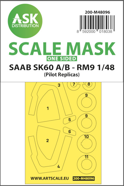 Masking set SAAB SK60A/B - RM9 Canopy  and wheels (Pilot Replica's) Single Sided  200-M48096