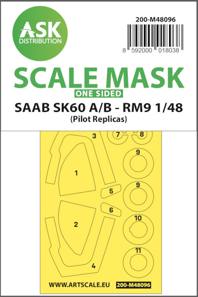 Masking set SAAB SK60A/B - RM9 Canopy and wheels (Pilot Replica's) Single Sided 200-M48096