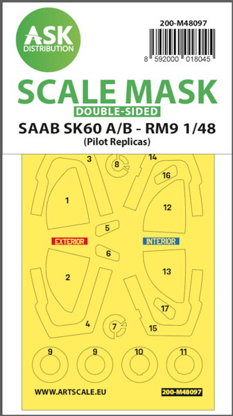 Masking set SAAB SK60A/B - RM9 Canopy  and wheels (Pilot Replica's) Double Sided  200-M48097
