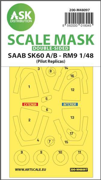 Masking set SAAB SK60A/B - RM9 Canopy and wheels (Pilot Replica's) Double Sided 200-M48097