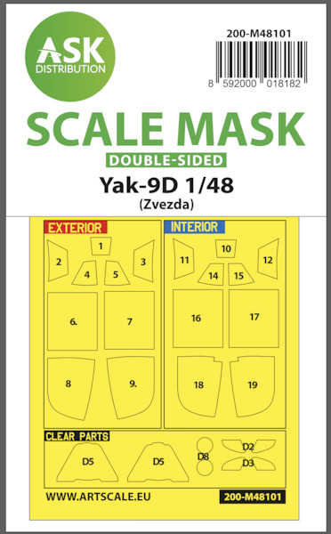 Masking Set Yakovlev Yak9D Canopy and clear parts (Zvezda) Double Sided  200-M48101