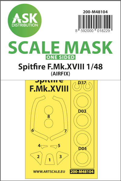 Masking Set Supermarine Spitfire F. MKXVIII (Airfix) Single sided 200-M48104