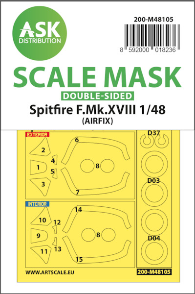 Masking Set Supermarine Spitfire F. MKXVIII (Airfix) Double sided 200-M48105