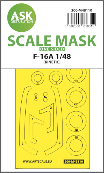 Masking Set F16A Fighting Falcon Canopy and wheels (Kinetic) Single Sided 200-M48110