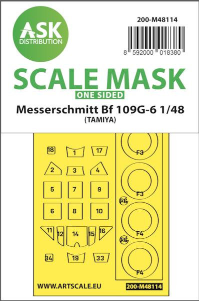 Masking Set Messerschmtt BF109G-6 Canopy  and wheels (Tamiya) Single Sided  200-M48114