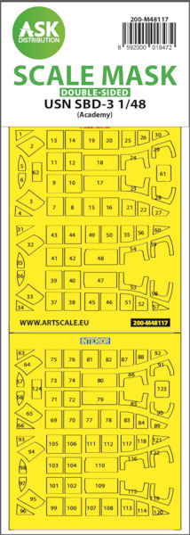 Masking Set SBD-3 Dauntless USN Canopy and Wheels (Academy / Accurate Miniatures) Double Sided  200-M48117