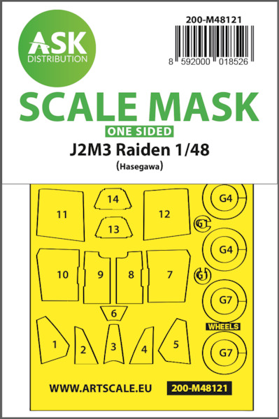 Masking Set Mitsubishi J2M-3 Raiden "Jack" Canopy and wheels (Hasegawa) Single Sided 200-M48121