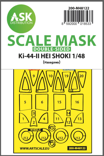 Masking Set Nakajima Ki44 -II Hei Shoki "Tojo" Canopy  and wheels (Hasegawa) Double Sided  200-M48122