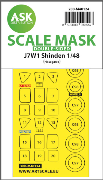 Masking Set Kyushu J7W1 Shinden Canopy and wheels (Hasegawa) Double Sided 200-M48124