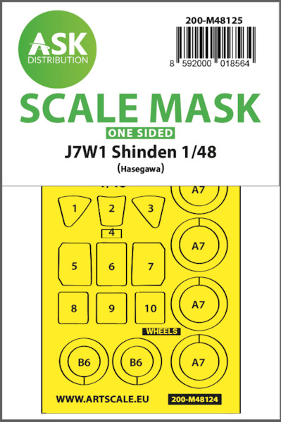Masking Set Kyushu J7W1 Shinden Canopy and wheels (Hasegawa) Single Sided 200-M48125