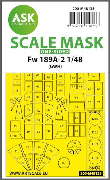 Masking Set Focke Wulf FW189A-2 "Uhu" Canopy and windows (Great Wall Hobby) Single Sided  200-M48135