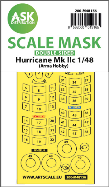 Masking Set Hawker Hurricane MKIIc (Arma Hobby) Double Sided 200-M48156