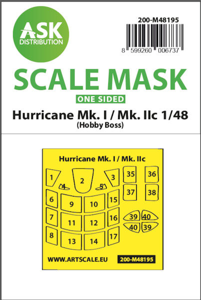 Masking Set Hawker Hurricane MKI/IIc (Hobby Boss) One Sided  200-M48195