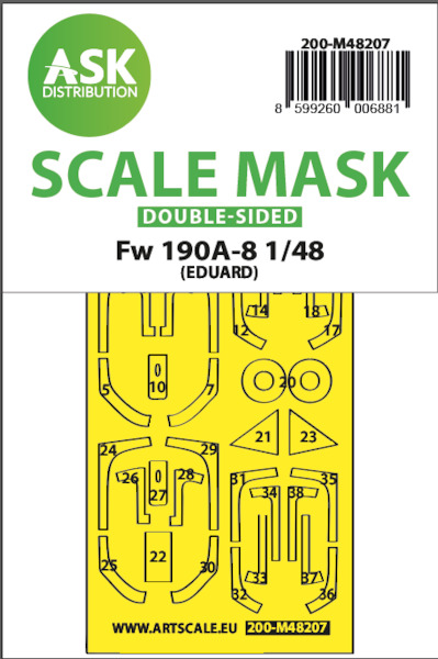Masking Set Focke Wulf FW190A-8 canopy and wheels (Eduard) - Double Sided 200-M48207