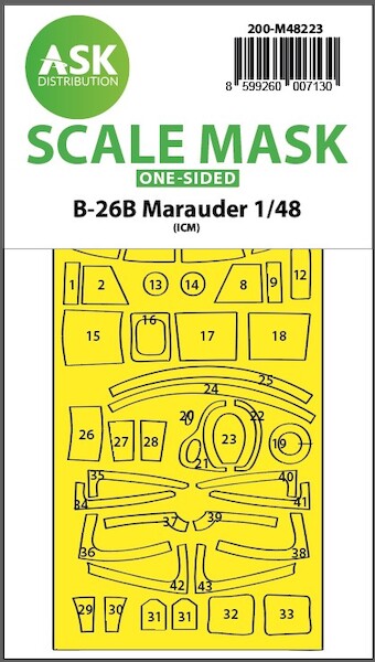 Masking Set B26B Marauder canopy and other glassparts (ICM) - Single Sided  200-M48223