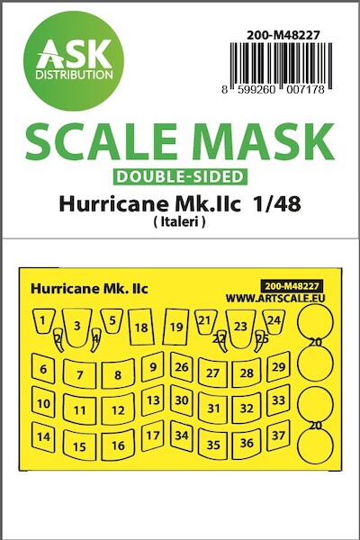 Masking Set Hawker Hurricane MkIIc Canopy, Wheels (Italeri) - Double Sided 200-M48227