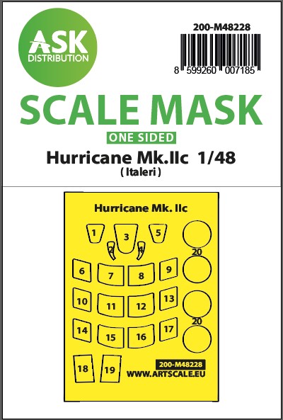 Masking Set Hawker Hurricane MkIIc Canopy, Wheels (Italeri) - Single Sided 200-M48228
