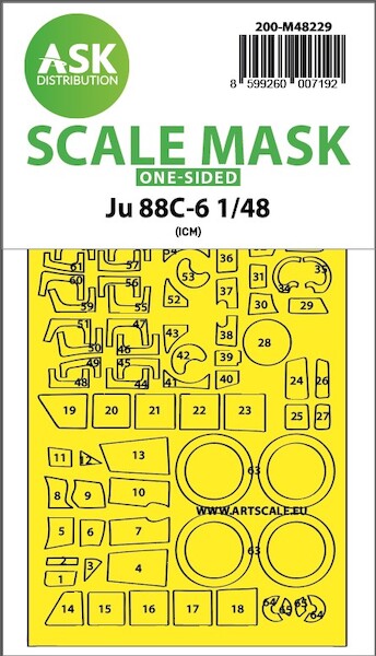 Masking Set Junkers Ju88C-6 Canopy, other glassparts Wheels (ICM) - Single Sided 200-M48229