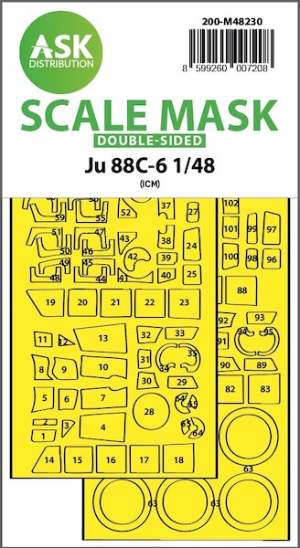 Masking Set Junkers Ju88C-6 Canopy, other glassparts Wheels (ICM) - Double Sided 200-M48230