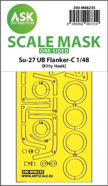 Masking Set Sukhoi Su27UB Flanker C Canopy, Wheels (Kitty Hawk) Single Sided 200-M48235