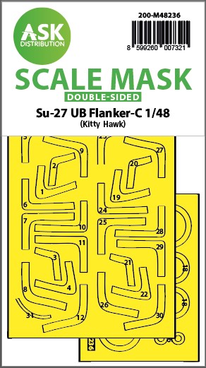 Masking Set Sukhoi Su27UB Flanker C Canopy, Wheels (Kitty Hawk) Double Sided 200-M48236